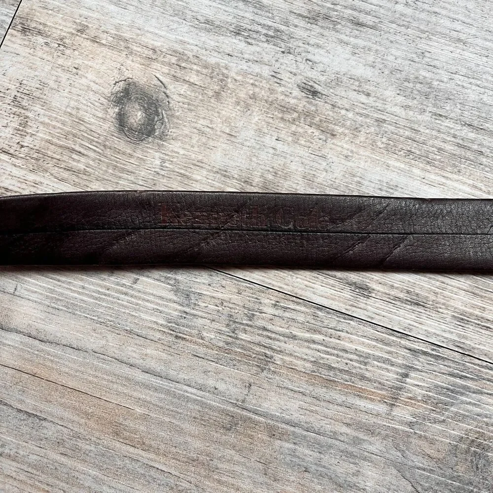 Kenneth Cole Brown Leather Belt Size 30 Gold Buckle Classic Minimalist Old Money